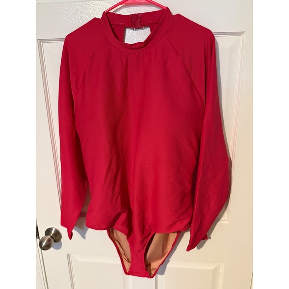 J. Crew Re-Imagined Hot Pink Long Sleeve Backless Bodysuit Swimsuit Sz 24 New - Picture 1 of 5